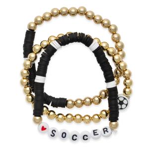 3pc. Love Soccer Beaded Stretch Bracelet Set