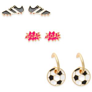 Gold-Tone Soccer Theme Trio Earring Set