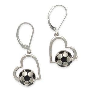 Silver-Tone Heart Soccer French Wire Drop Earrings