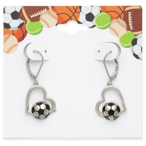 Silver-Tone Heart Soccer French Wire Drop Earrings alternate view