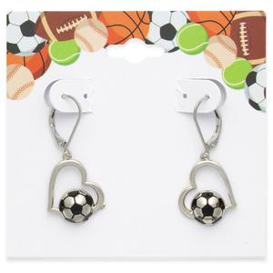 Silver-Tone Heart Soccer French Wire Drop Earrings alternate view