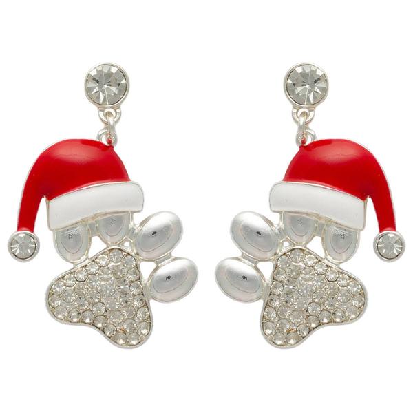 Santa Hat Paw Print Fishhook Earrings