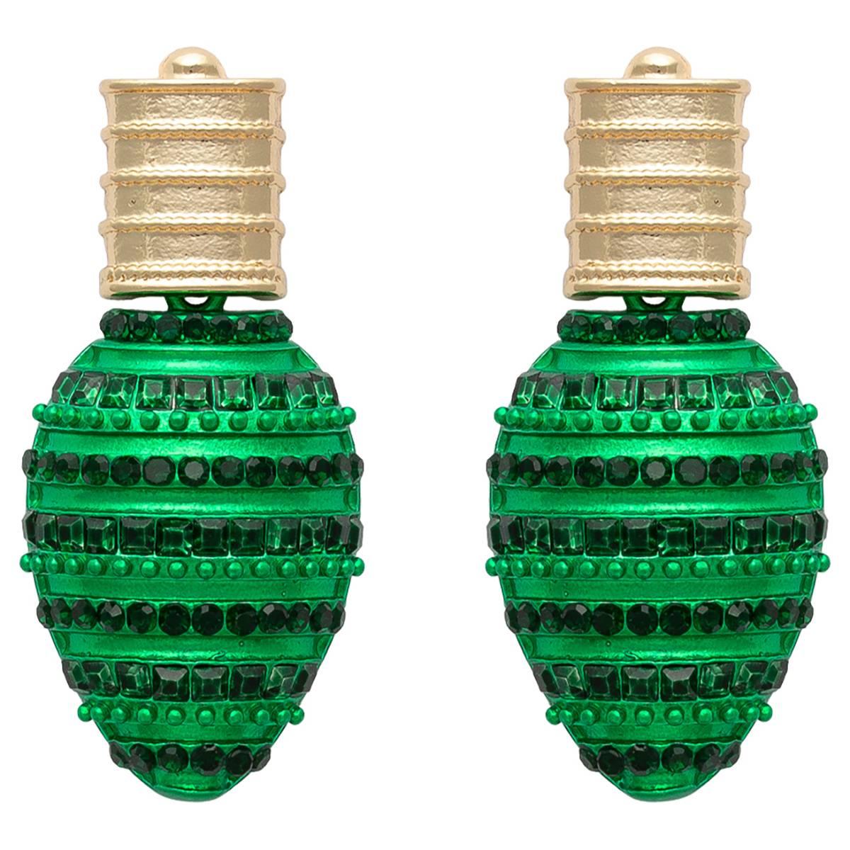 Green Crystal Christmas Tree Light Bulb Earrings