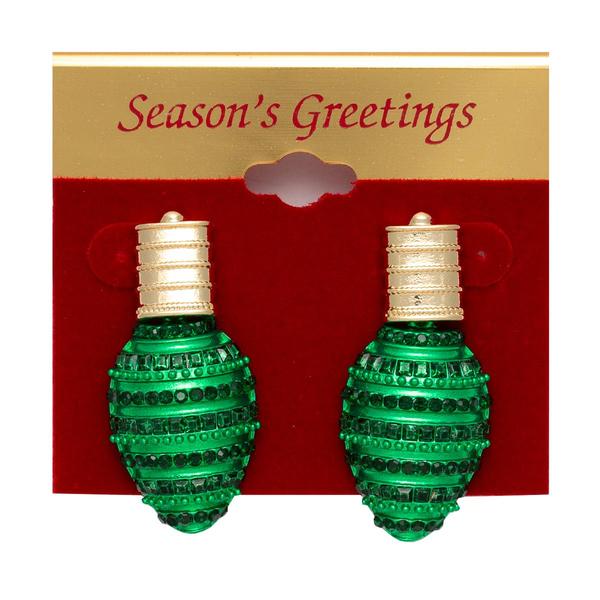 Green Crystal Christmas Tree Light Bulb Earrings alternate view