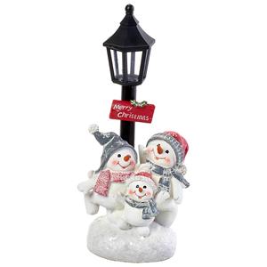 Resin Snowman Family w/Lamp Post LED Light Decor
