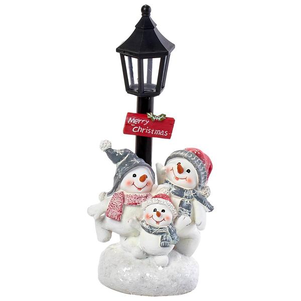 Resin Snowman Family w/Lamp Post LED Light Decor