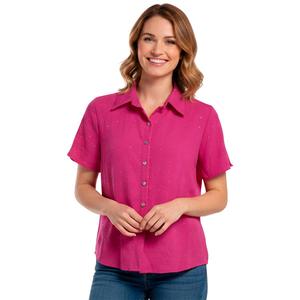 Womens Notations Flutter Sleeve Rhinestone Button Front Blouse