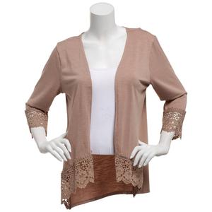 Womens Notations 3/4 Sleeve Crochet Trim Slub Knit Cardigan alternate view