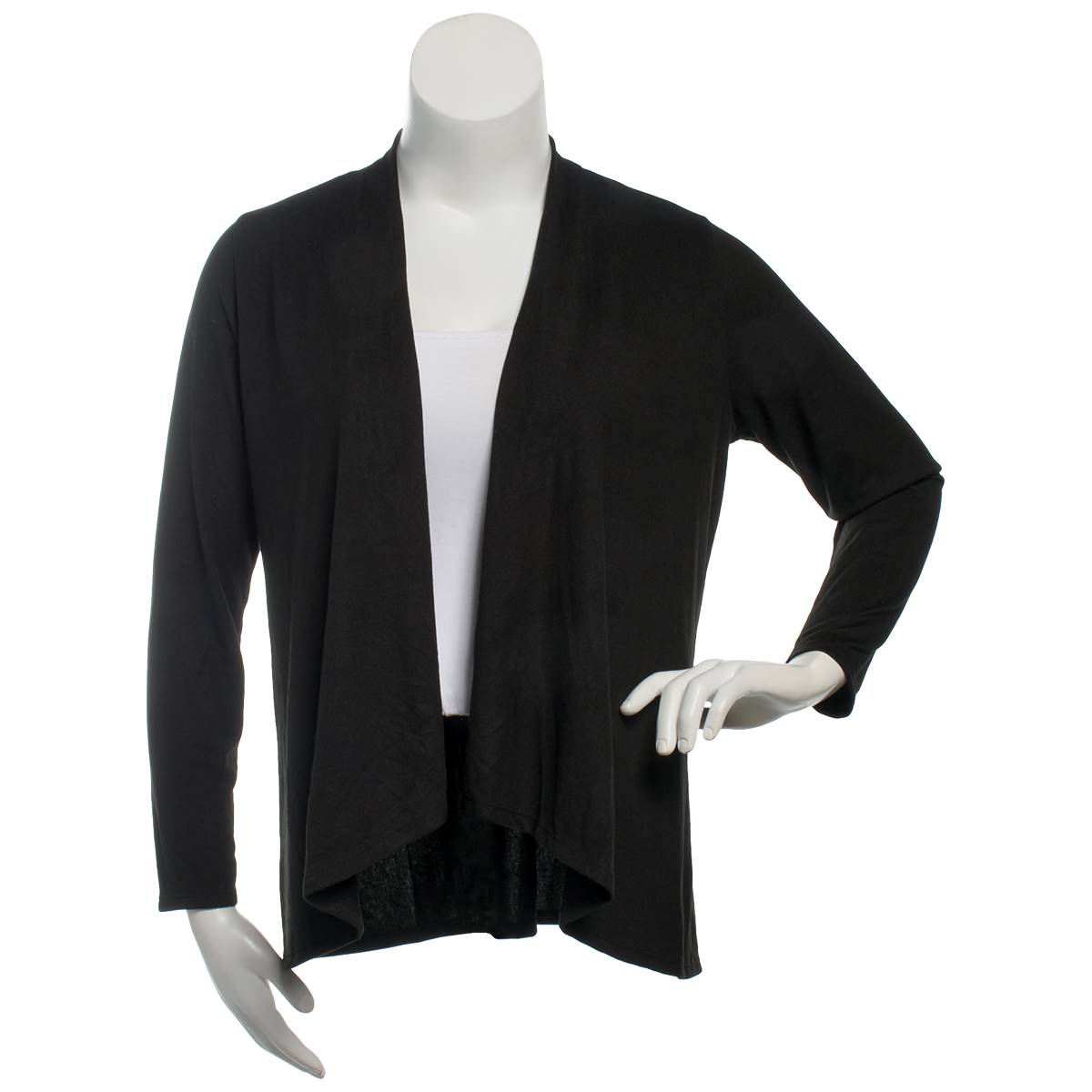 Plus Size Notations Long Sleeve Solid Hacci Open Cardigan