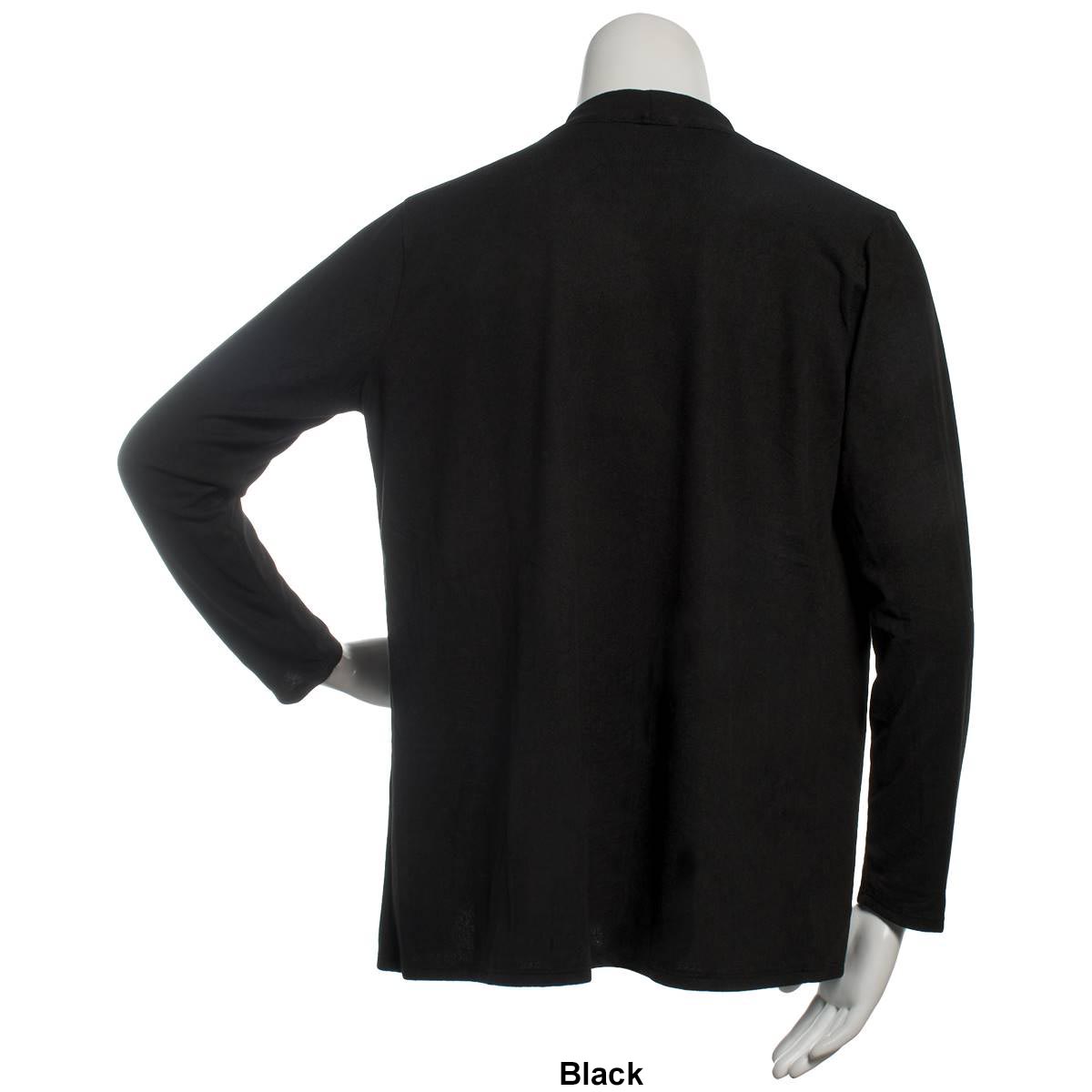 Plus Size Notations Long Sleeve Solid Hacci Open Cardigan