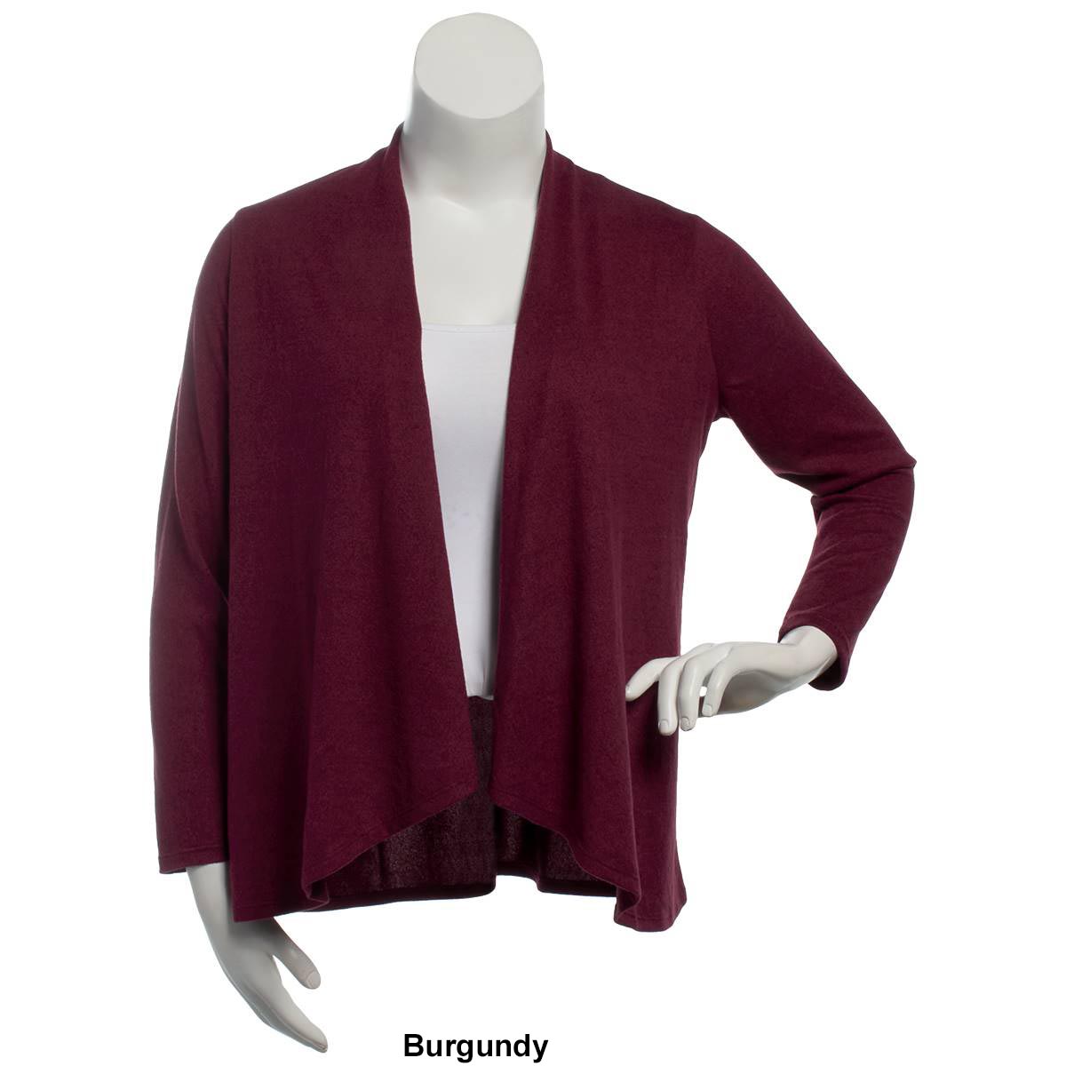 Plus Size Notations Long Sleeve Solid Hacci Open Cardigan