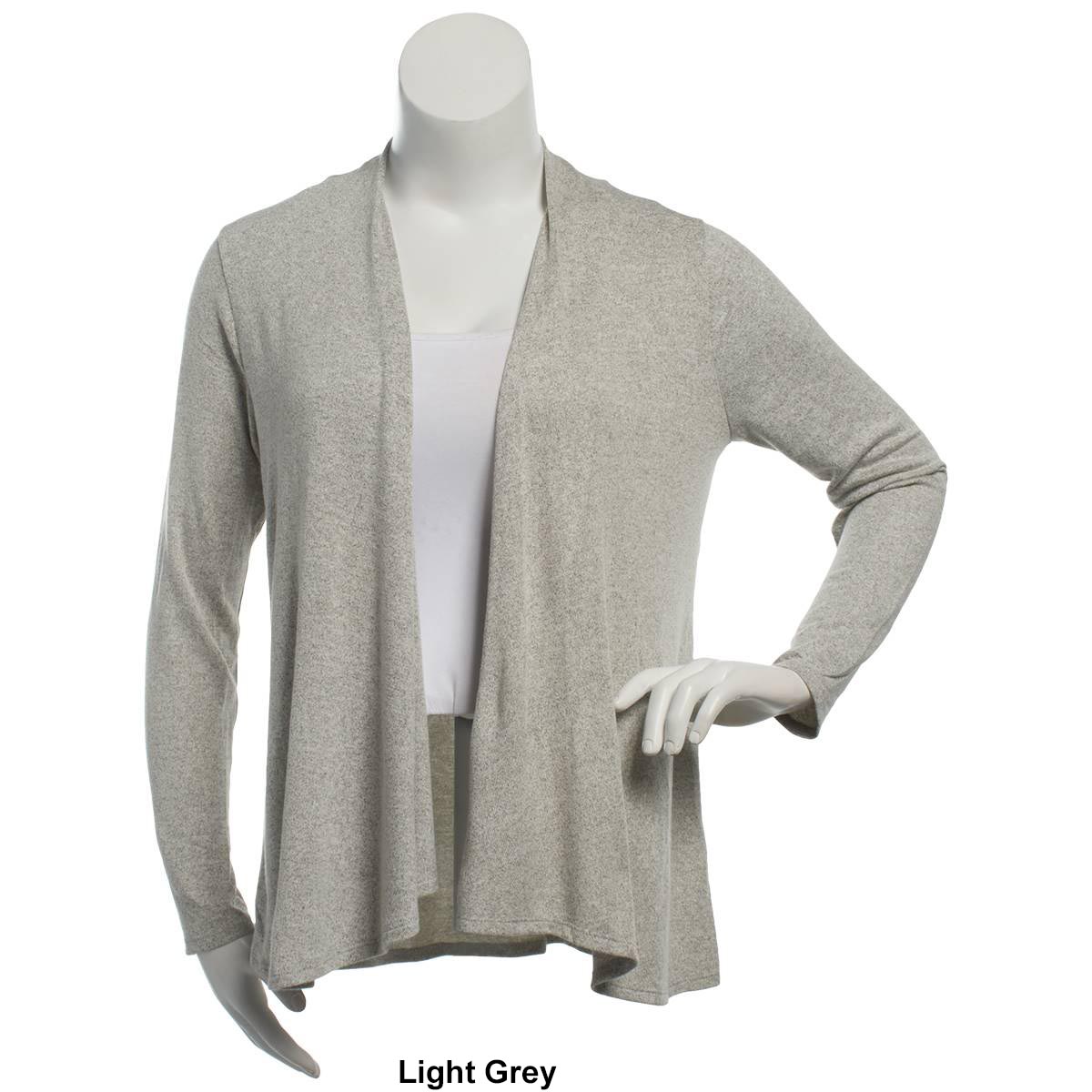 Plus Size Notations Long Sleeve Solid Hacci Open Cardigan