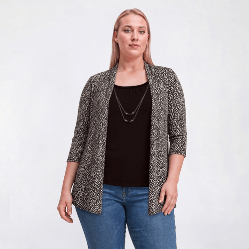 Plus Size Notations 3/4 Sleeve Animal Hacci 2Fer Blouse alternate view