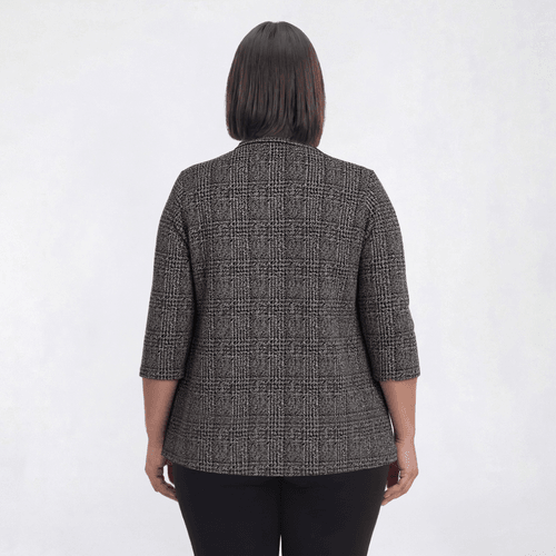 Plus Size Notations 3/4 Sleeve Plaid Print Hacci 2Fer Blouse alternate view
