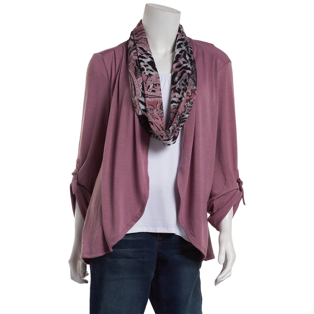 Womens Notations 3/4 Buckle Sleeve Two In One Blouse With Scarf