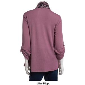 Womens Notations 3/4 Buckle Sleeve Two In One Blouse with Scarf alternate view