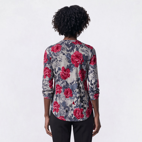 Womens Notations 3/4 Sleeve Floral Pleat Blouse alternate view
