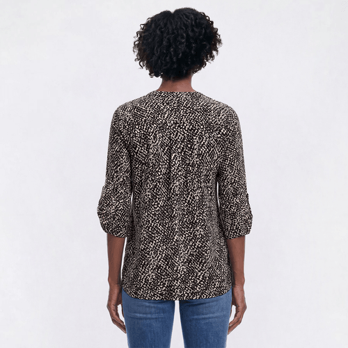 Womens Notations 3/4 Sleeve Pleated Abstract Henley Blouse alternate view