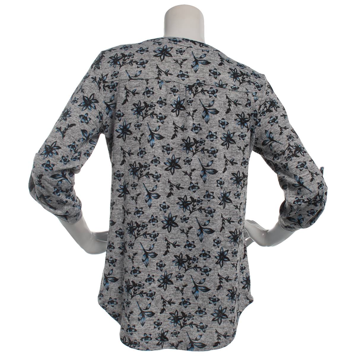 Womens Notations 3/4 Roll Sleeve Floral Smocked Blouse