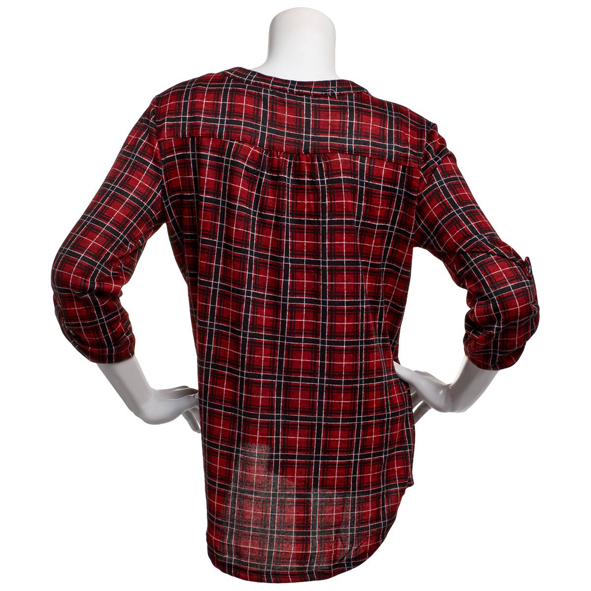 Womens Notations 3/4 Sleeve Plaid Pintuck Yoke Placket Blouse