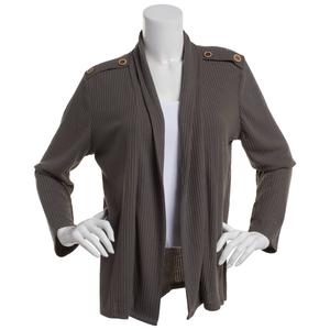 Womens Notations Long Sleeve Rib-Knit Button Shoulder Cardigan