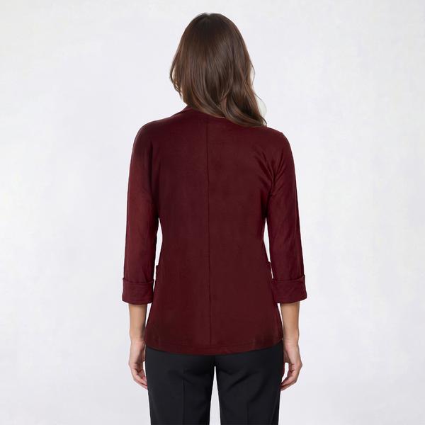 Womens Notations 3/4 Sleeve Solid Button Collar Blouse w/ Pockets alternate view