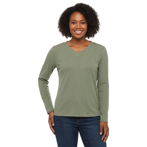 Womens Notations Long Sleeve Ribbed Studded Hacci Sweater alternate view