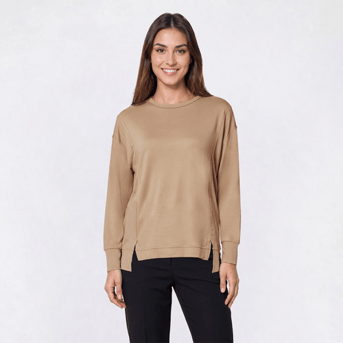 Womens Notations Long Sleeve Solid Split Hem Sweatshirt