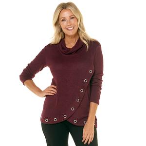 Plus Size Notations Layered Cowl Neck Sweater w/Grommet Detail alternate view