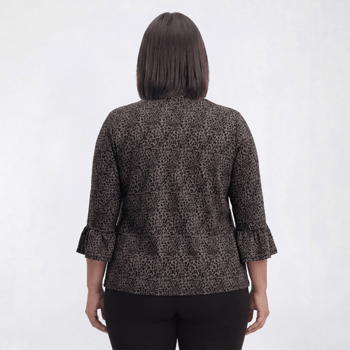 Plus Size Notations 3/4 Ruffle Sleeve Animal Hacci Blouse alternate view