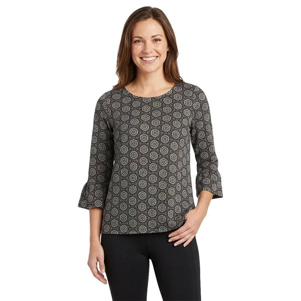 Womens Notations 3/4 Ruffle Sleeve Medallion Hacci Blouse alternate view