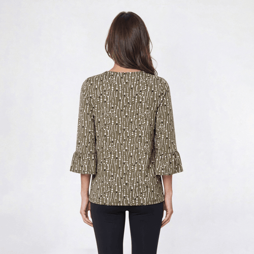 Womens Notations 3/4 Ruffle Sleeve Dots Hacci Blouse alternate view