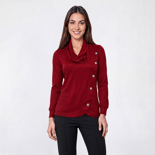 Womens Notations Long Sleeve Silver Button Hacci Blouse
