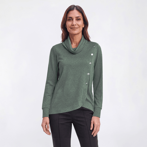 Womens Notations Long Sleeve Silver Button Hacci Blouse alternate view