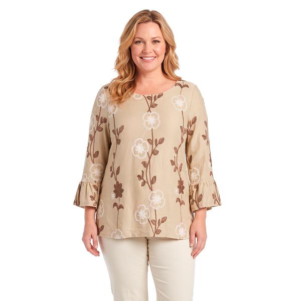 Plus Size Notations 3/4 Ruffle Sleeve Floral Embroidery Blouse alternate view