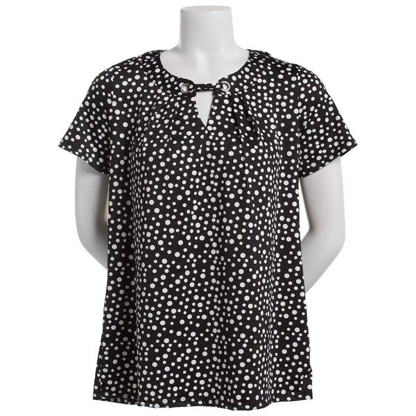 Womens Notations Short Sleeve Grommet Bar Neck Shell Blouse alternate view