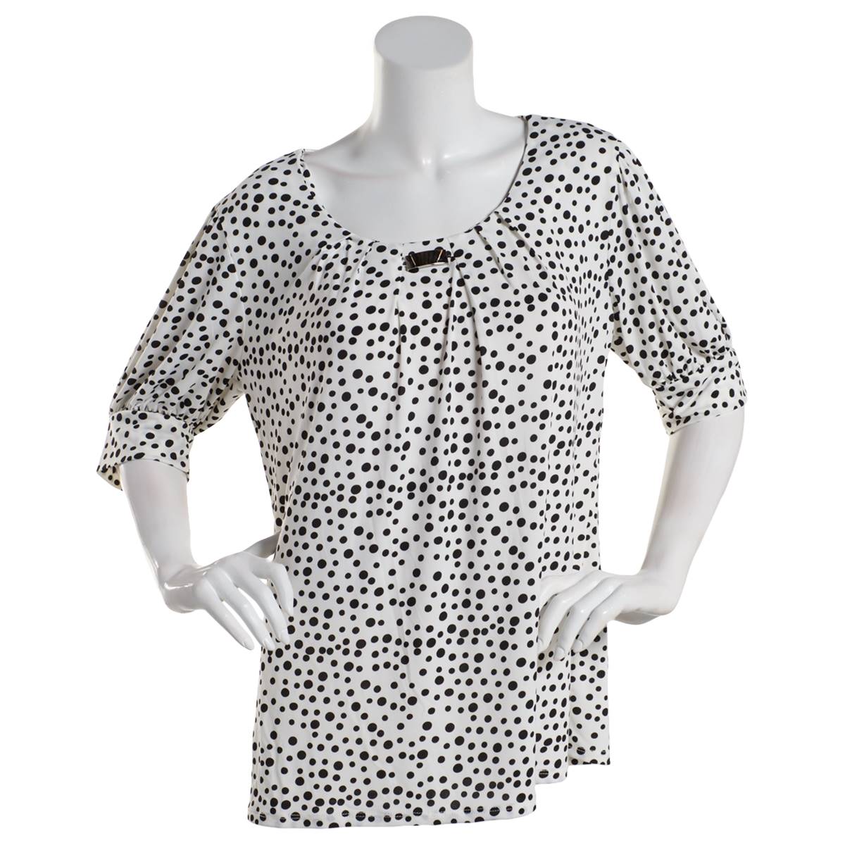 Womens Notations Short Sleeve Dots Bar Neck Blouse