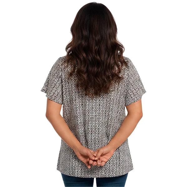 Womens Notations Short Sleeve Geometric Keyhole Neck Blouse alternate view