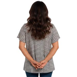 Womens Notations Short Sleeve Geometric Keyhole Neck Blouse alternate view