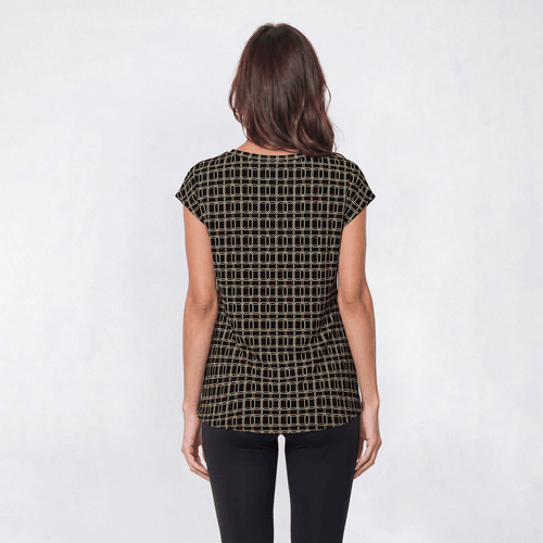 Womens Notations Short Sleeve Grommet Keyhole Geometric Bouse alternate view