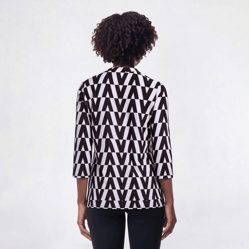 Womens Notations 3/4 Sleeve Geometric Grommet Neck Blouse alternate view