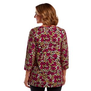 Womens Notations 3/4 Sleeve Abstract Grommet Trim Neck Blouse alternate view