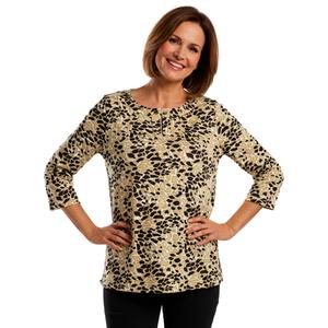 Womens Notations 3/4 Sleeve Abstract Grommet Keyhole Blouse