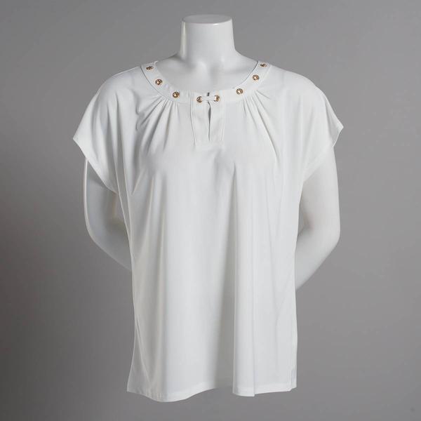 Womens Notations Short Sleeve Solid Basic Shell Blouse