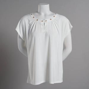 Womens Notations Short Sleeve Solid Basic Shell Blouse