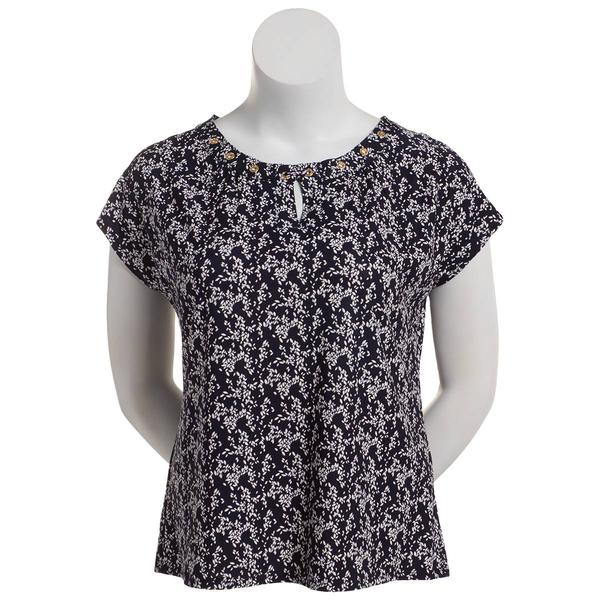 Womens Notations Short Sleeve Leaf Basic Shell Blouse