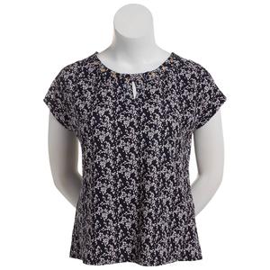 Womens Notations Short Sleeve Leaf Basic Shell Blouse alternate view