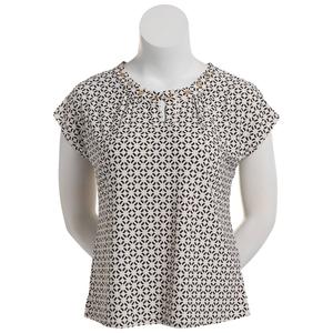 Womens Notations Short Sleeve Keyhole Basic Shell Blouse alternate view