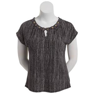 Womens Notations Short Sleeve Dot Print Basic Shell Blouse