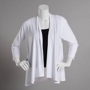 Womens Notations 3/4 Sleeve Solid Open Front Cardigan
